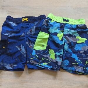 Cat & Jack Blue and Green Swim Trunks with Camouflage Design